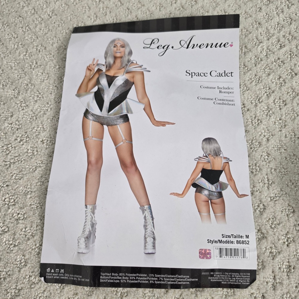 Leg Avenue Space Cadet Silver Holographic Romper Costume Women size Medium M
